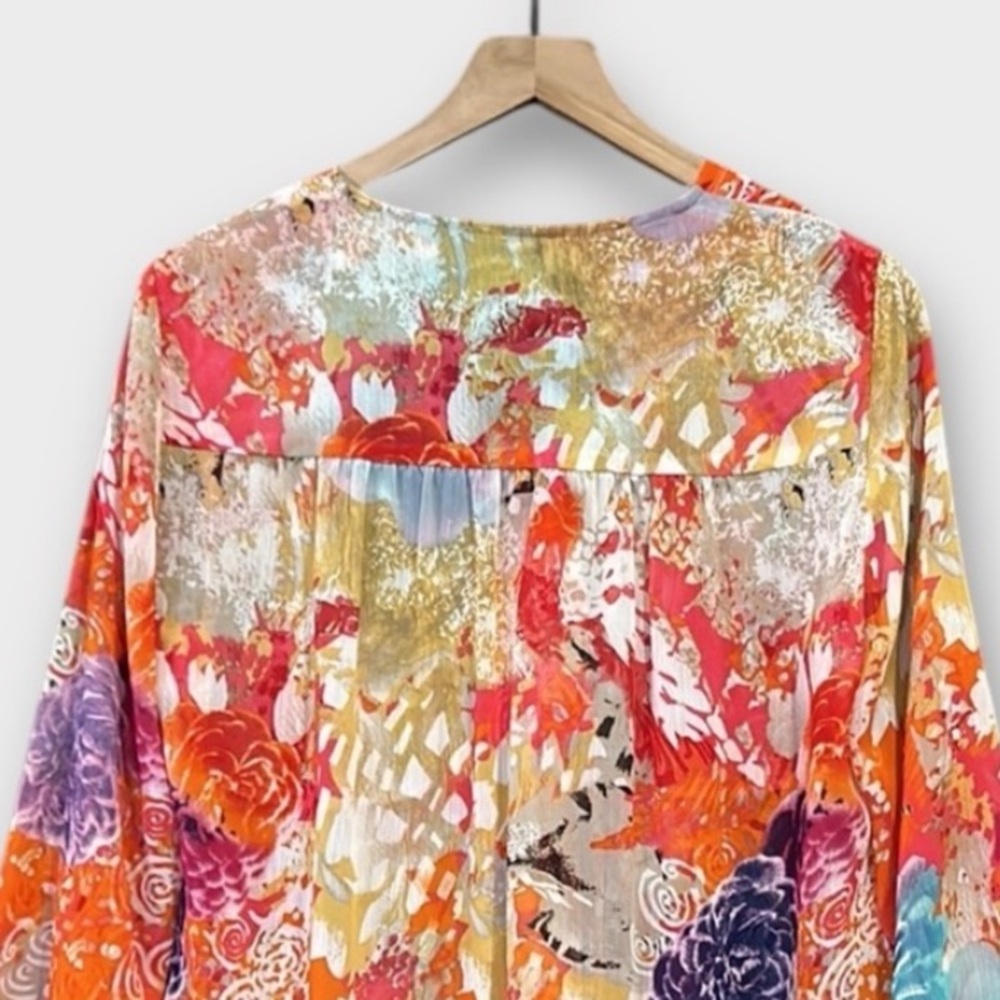 Tribal Women's Size 8 Vibrant Floral Tunic Top Pintuck Detail Lightweight Blouse - Picture 6 of 10